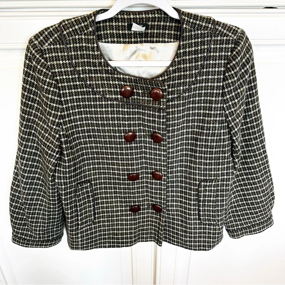 J.Crew Women’s Plaid Wool Cropped Green Blazer Lined Jacket Office Business Wear